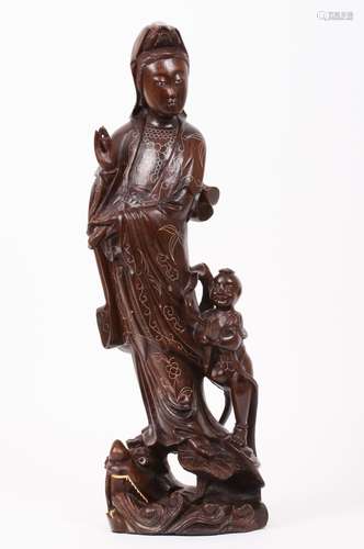 Chinese Wood Carved Standing Guanyin