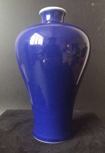 Chinese Monochrome Blue Glazed Floral Vase