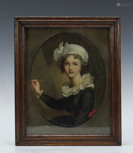 European Painting of a French maid w/ Frame