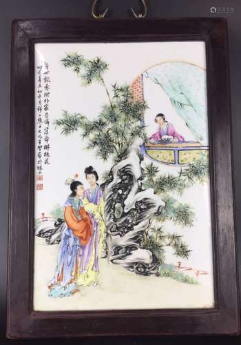 Chinese Famille Rose Porcelain Plaque, Signed