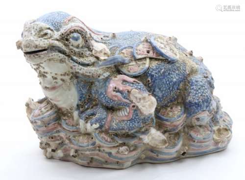 Coralized Polychrome Glazed Porcelain Three Legged Jin Chan (Money Toad) Recovered From Shipwreck