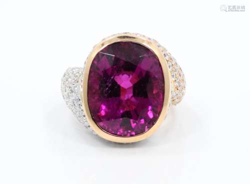 18.00ct Near Flawless Pink Tourmaline, 7.00ctw VS1-VS2/F-G Diamond & Solid 18K Rose/White Gold Cocktail Ring