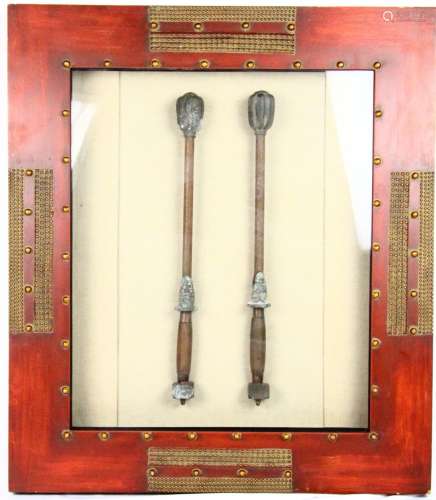 Pair of Late 17th C. Chinese Iron & Brass Assassin's Chui (Mace) In Museum Quality Display