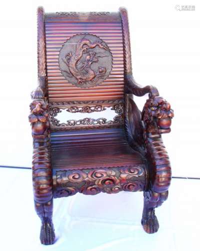 Japanese Meiji Period Hand Carved Solid Wood Emperor's Throne W/Lacquer Finish & Gems