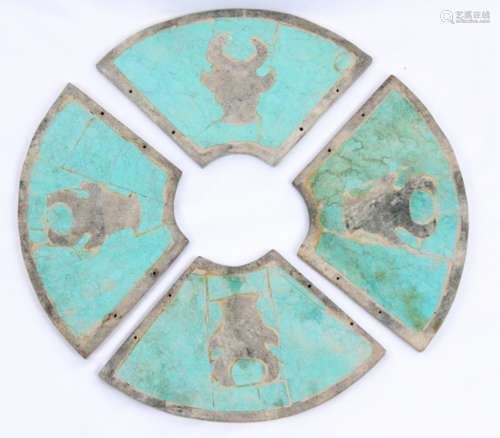 Neolithic Period Four-Piece Sectional Turquoise Bi Disc (From Royal Family)