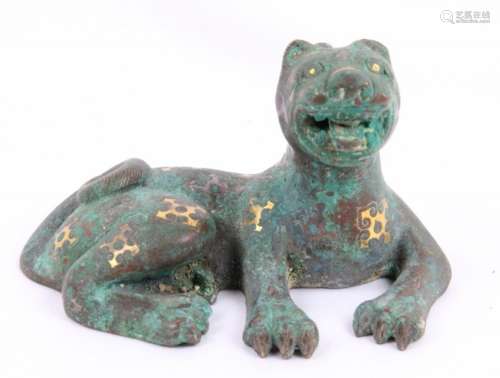 Warring States Period (475-221 BC) Bronze Decorated Lion Figurine W/Silver & Gold Inlay (From Empire Collection)