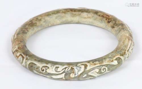 Antique Hand Carved Hardstone Bracelet W/Chilong Designs