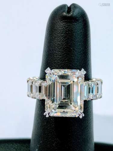 15.00ctw VVS2/H GIA Certified Emerald-Cut Diamond & Solid Platinum Ring (7.48ct Solitaire/7.52ctw Eternity Band Accents)