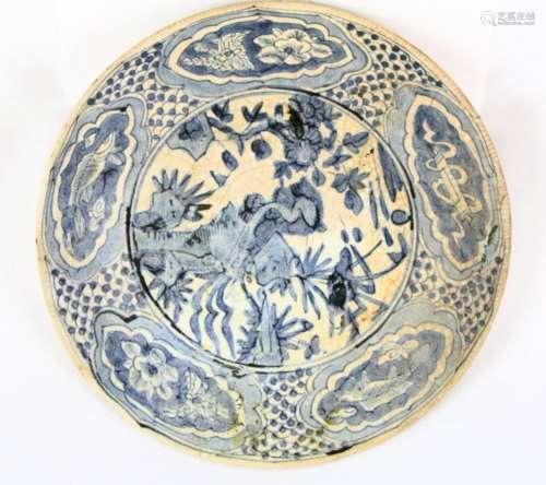 Ming Dynasty Zhangzhou (Swatow) Ware Plate W/Koi Pond Scene