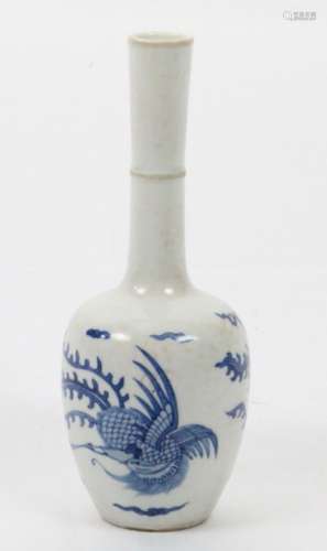 Qing Dynasty Kangxi Period Blue & White Porcelain Vase W/Phoenix Designs