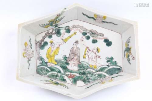 Ming Dynasty Tianqi Period Wucai Glazed Porcelain Dish of Hexagonal Form W/Tianqi Reign Mark & Wax Export Seal