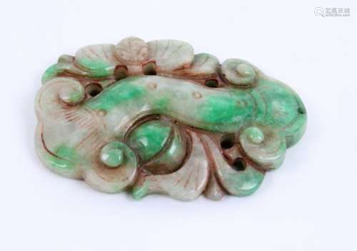 Chinese Hand Carved Bi-Colored Burmese Jade Amulet