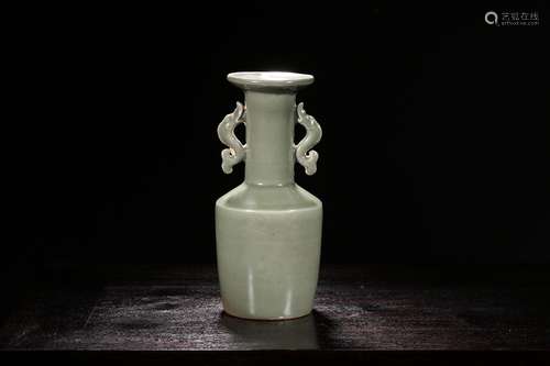 A CELADON LONGQUAN FISH-HANDLED ZUN VASE