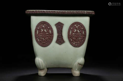 A CELADON SQUARE PORCELAIN PLANT POT