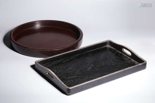 A SET OF TWO ZITAN WOOD TRAYS