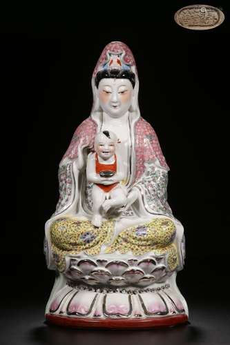 CHINESE FAMILLE ROSE KUANYIN BUDDHA STATUE