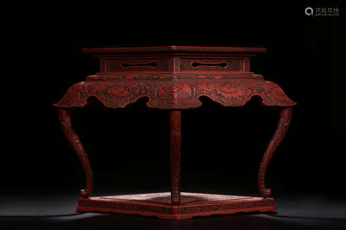 A CHINESE CINNABAR LACQUER FLOWER STAND