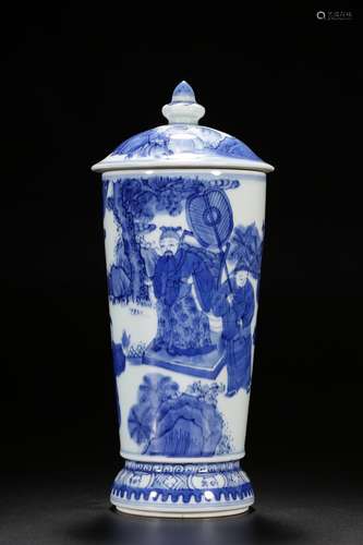 A BLUE AND WHITE VASE AND COVER