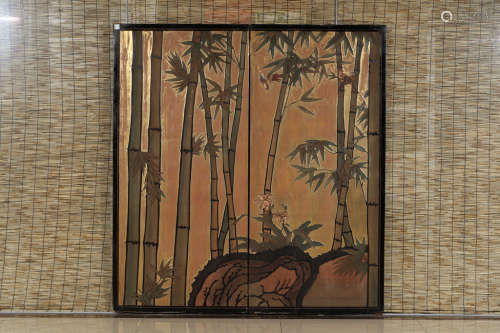 A SET OF TWO BAMBOO PAINTED HARDWOOD SCREEN