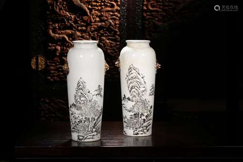 A PAIR OF INK COLOR LANDSCAPE MEIPING VASE