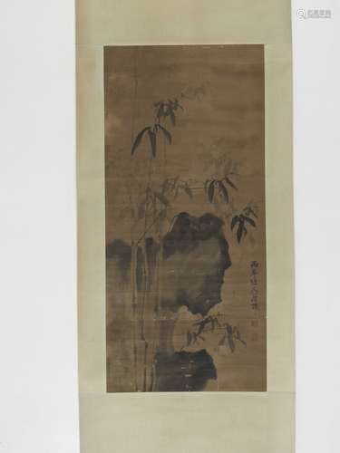 A CHINESE SCROLL PAINTING OF BAMBOO