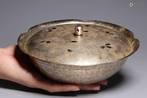 A SILVER BOWL WITH LID