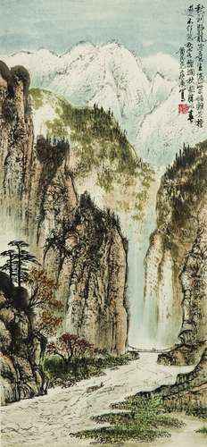 A CHINESE SCROLL PAINTING OF LANDSCAPE