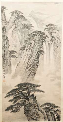 A CHINESE SCROLL PAINTING OF LANDSCAPE