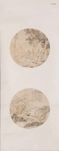 A CHINESE DOUBLE FAN SCROLL PAINTING