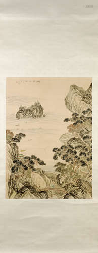 A CHINESE SCROLL PAINTING OF LANDSCAPE