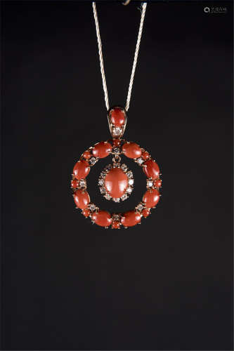 14k Rose Gold 12.34 ctw Coral and Diamond Pendant