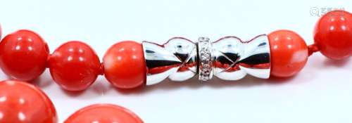 7.5mm-16.2mm Pacific Coral Necklace W/18K & Diam.