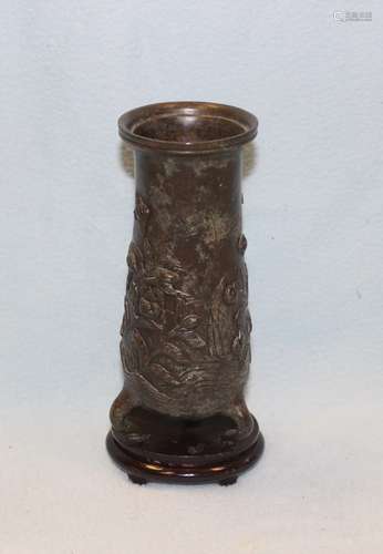 BRONZE VASE WITH WOOD BASE