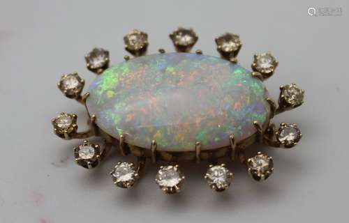 ANTIQUE DIAMOND OPAL BROOCH