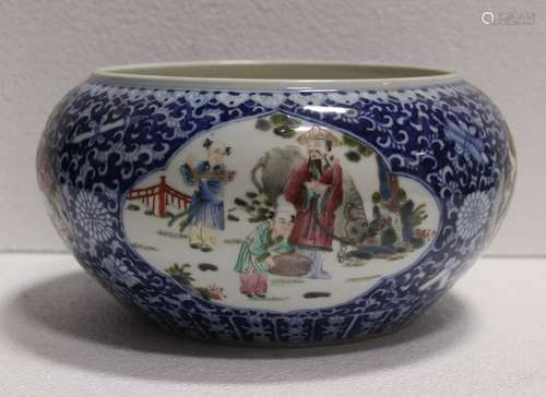 BLUE AND WHITE, FAMILLE ROSE PORCELAIN POT