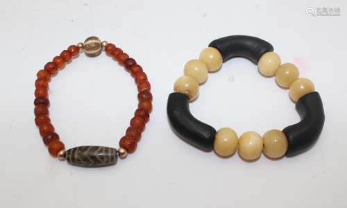 ANTIQUE AMBER, BONE AND STONE BRACELETS