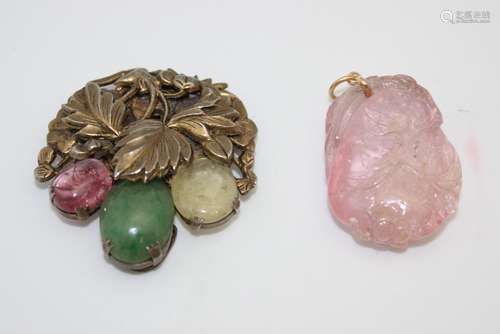 ANTIQUE TOURMALINE PENDANT AND BROOCH