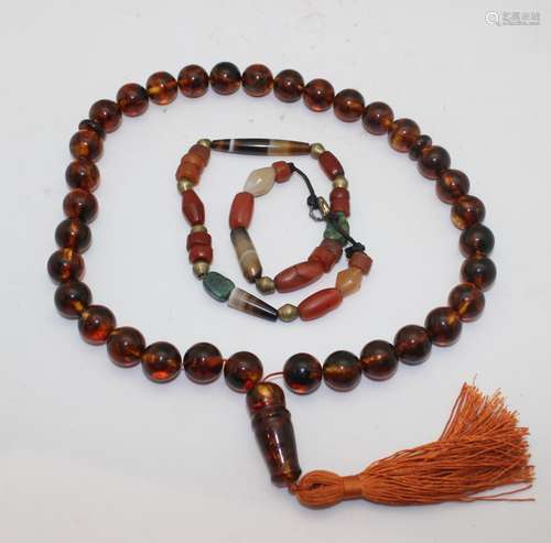 AMBER PRAYER BEADS AND AGATE NECKLACE