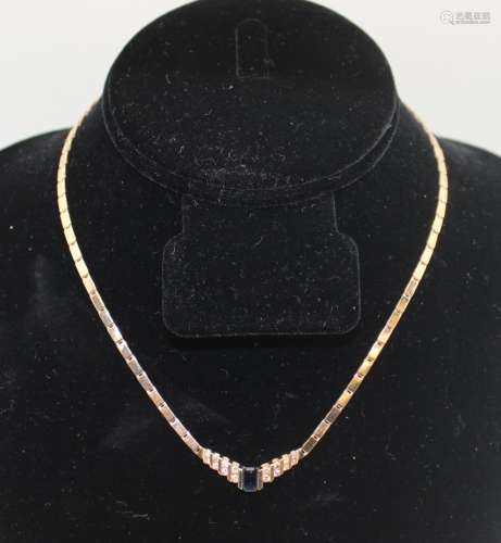 14K GOLD SAPPIER AND DIAMOND NECKLACE