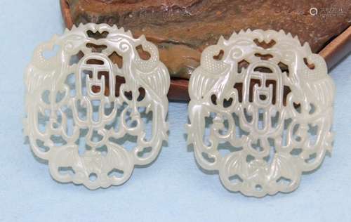 PAIR OF JADE CARVINGS