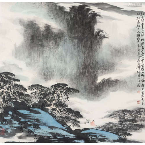 郑百重 辛未（1991 年）作 山水图