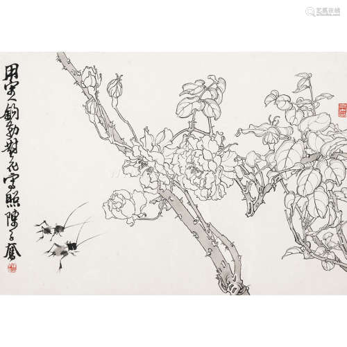 陈子奋 白描花卉图