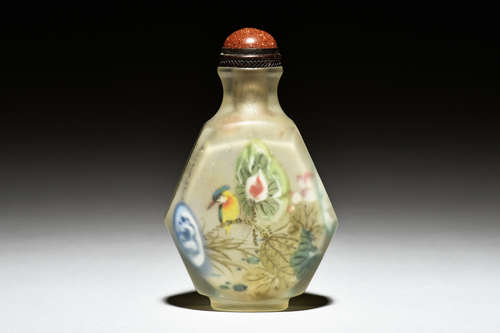 INSIDE PAINTED GLASS SNUFF BOTTLE 'BIRD'