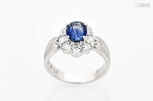 18K WHITE GOLD 2.21 CT BLUE SAPPIRE AND DIAMOND RING