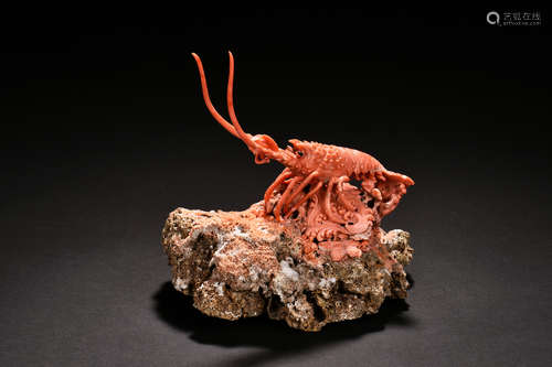 CORAL CARVED 'LOBSTER' FIGURE