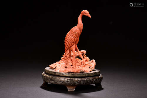 CORAL CARVED 'CRANE' FIGURE