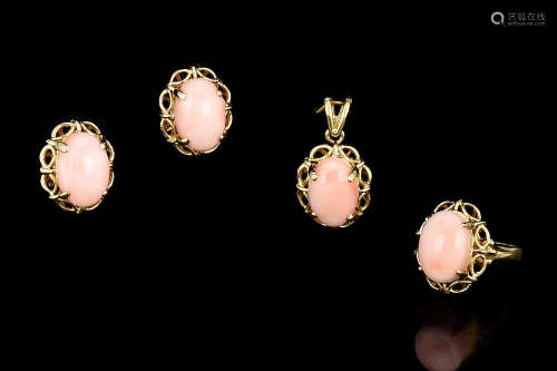 PINK CORAL EARRING AND MATCHING RING AND PENDANT