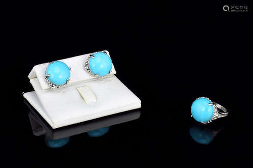 SET OF TURQUOISE EARRINGS AND RING JEWELRY