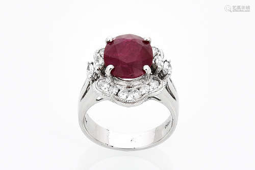 18K WHITE GOLD 5.31 CT RUBY AND DIAMOND RING