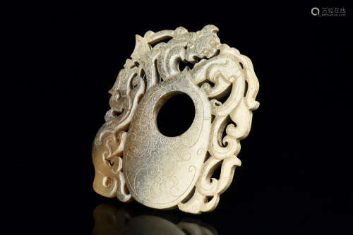 JADE CARVED 'CHILONG' PENDANT, BI